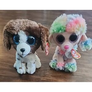 TY BEANIE BABIES Boo Rainbow Poodle Muddles The Puppy NWT Lot Of 2